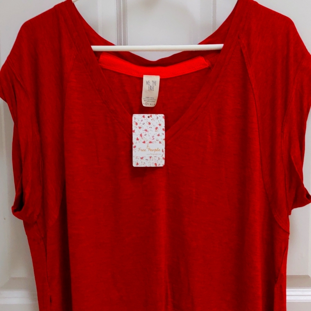 NWT Free People Red Cap Sleeve Slug   Size XS Slug Tee.